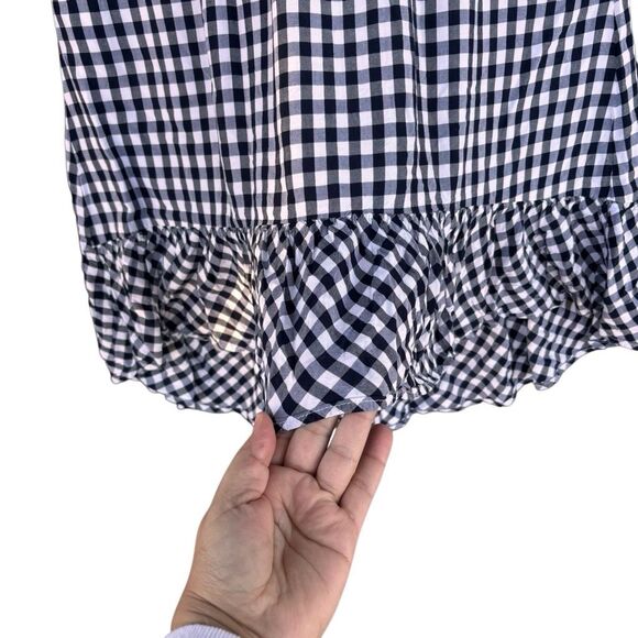 J. Crew Black White Gingham High Low Skirt Ruffle Hem Midi Pocket Lined Elastic - Picture 7 of 8